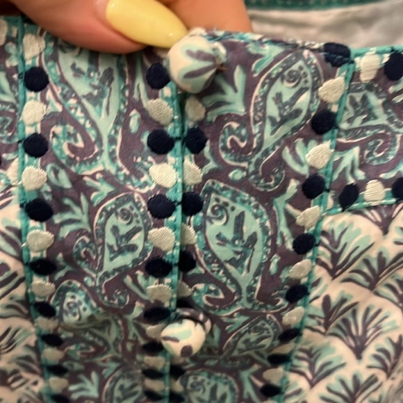 Vineyard Vines Paisley Romper Embroidered Pull-On Button Front Tie Waist Tassel - Picture 5 of 12